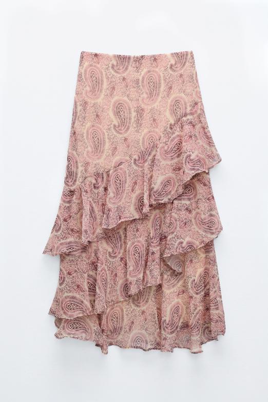 Katlı Fırfırlı Maksi Şifon Etek