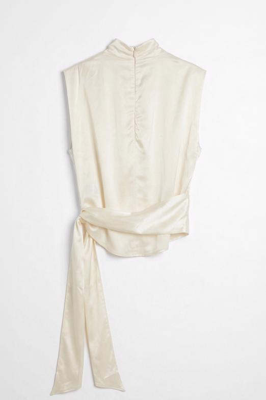 Dökümlü Saten Bağlamalı Bluz