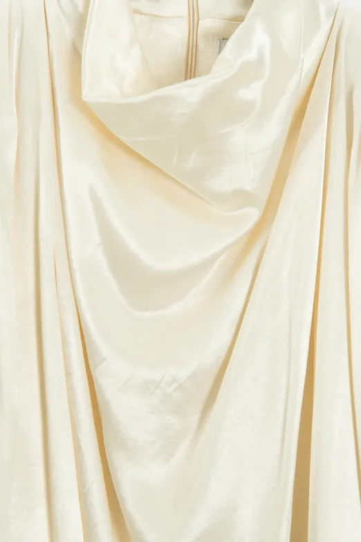 Bayan Beyaz Dökümlü Saten Bağlamalı Bluz - BSL