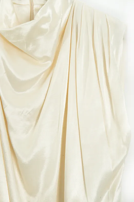 Bayan Beyaz Dökümlü Saten Bağlamalı Bluz - BSL