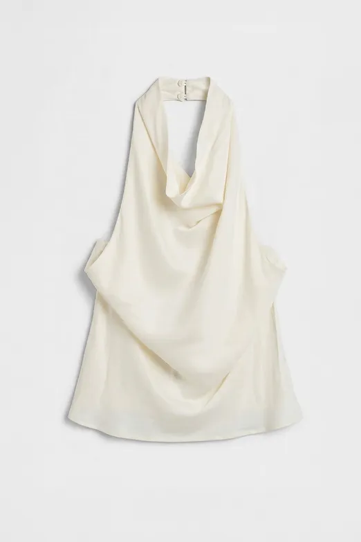 Bayan Beyaz Degaje Yakalı Saten Bluz - BSL