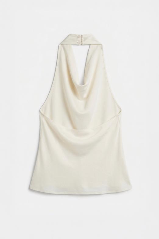 Degaje Yakalı Saten Bluz