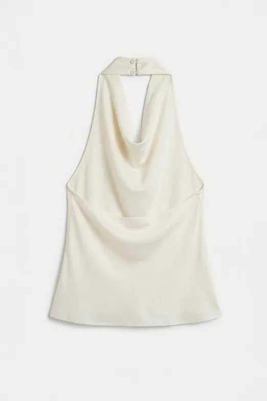 Bayan Beyaz Degaje Yakalı Saten Bluz - BSL