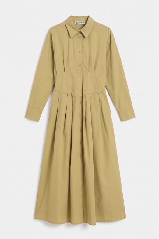 Poplin Korsajlı Midi Gömlek Elbise