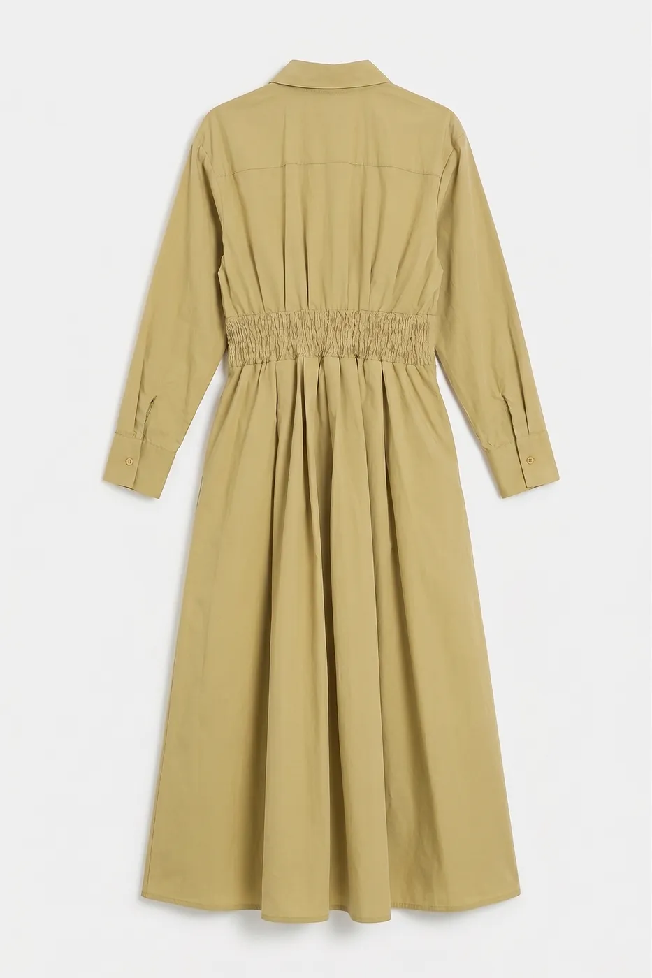 Bayan Yeşil Poplin Korsajlı Midi Gömlek Elbise