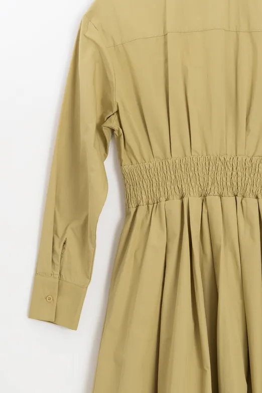 Bayan Yeşil Poplin Korsajlı Midi Gömlek Elbise - BSL