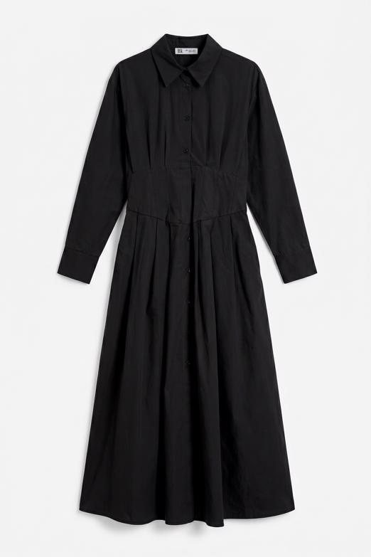 Poplin Korsajlı Midi Gömlek Elbise