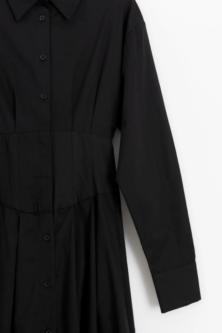 Bayan Siyah Poplin Korsajlı Midi Gömlek Elbise