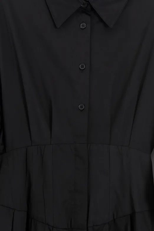 Bayan Siyah Poplin Korsajlı Midi Gömlek Elbise - BSL