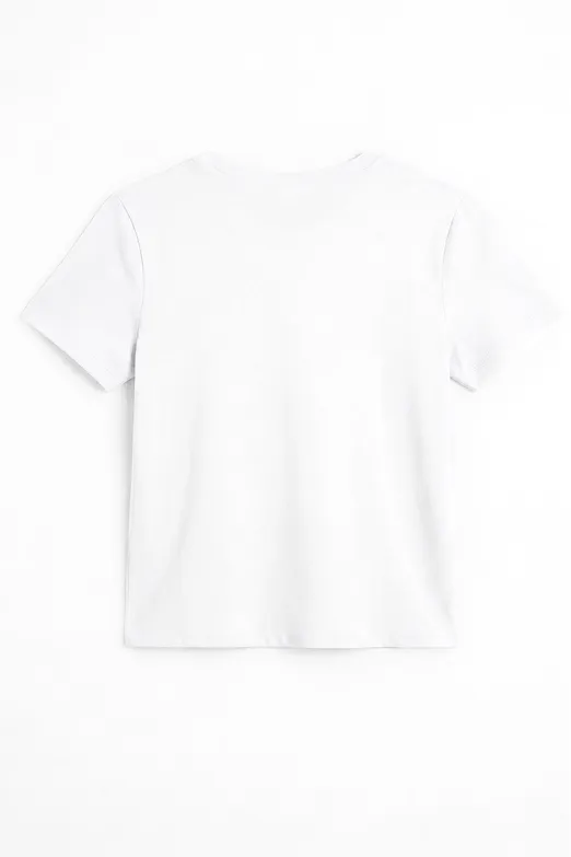 Bayan Beyaz Bisiklet Yakalı Tshirt - BSL