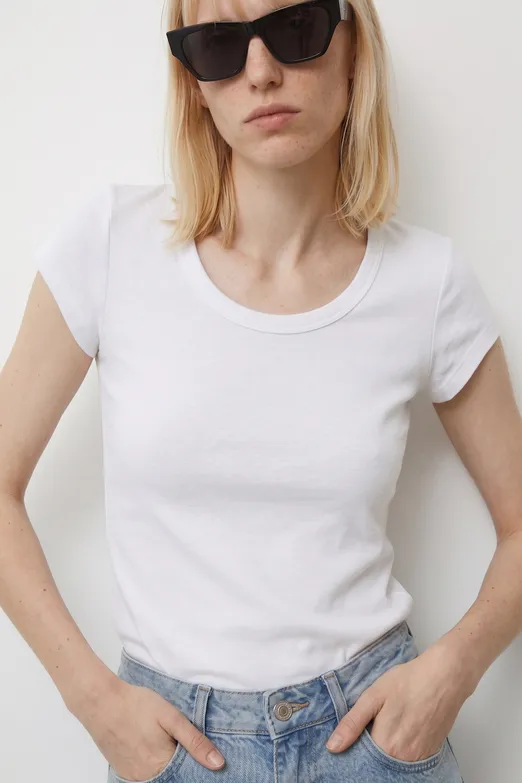 Bayan Beyaz Bisiklet Yakalı Tshirt - BSL
