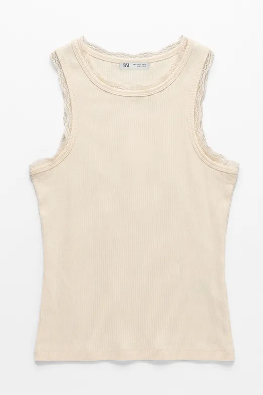Bayan Bej Dantel Detaylı Halter Yakalı Top - BSL