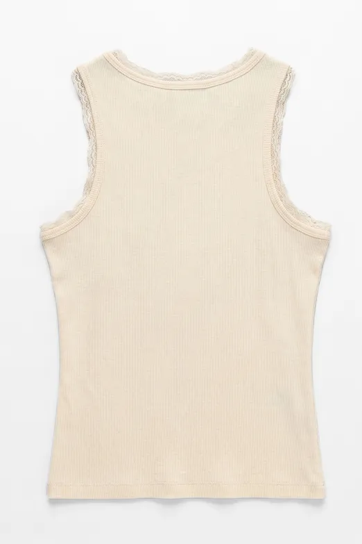 Bayan Bej Dantel Detaylı Halter Yakalı Top - BSL