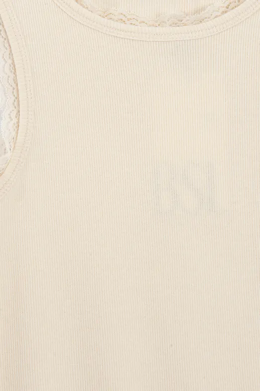 Bayan Bej Dantel Detaylı Halter Yakalı Top - BSL