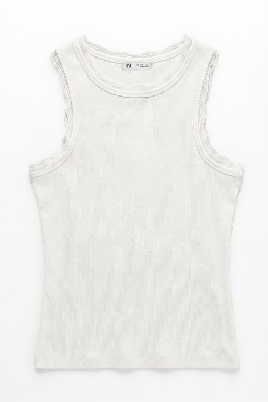 Dantel Detaylı Halter Yakalı Top