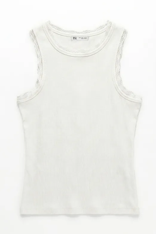 Bayan Beyaz Dantel Detaylı Halter Yakalı Top - BSL