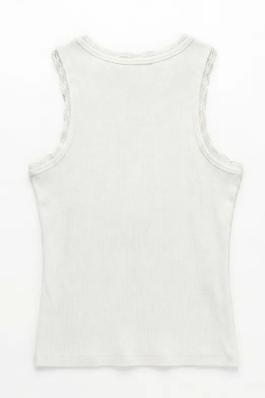 Bayan Beyaz Dantel Detaylı Halter Yakalı Top - BSL