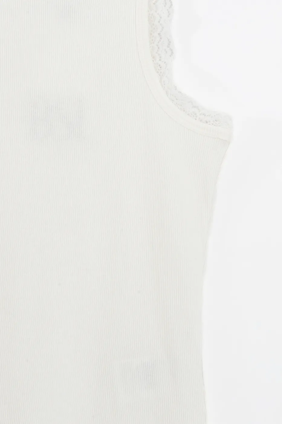 Bayan Beyaz Dantel Detaylı Halter Yakalı Top