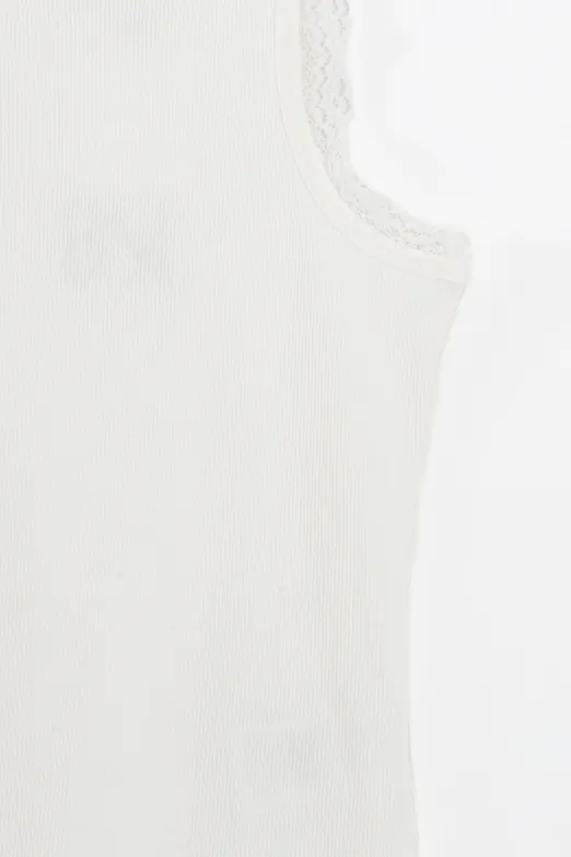 Bayan Beyaz Dantel Detaylı Halter Yakalı Top - BSL