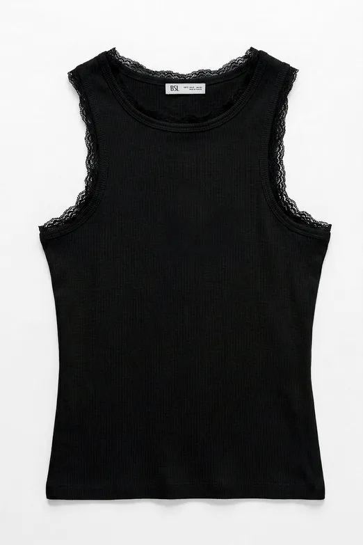 Bayan Siyah Dantel Detaylı Halter Yakalı Top - BSL