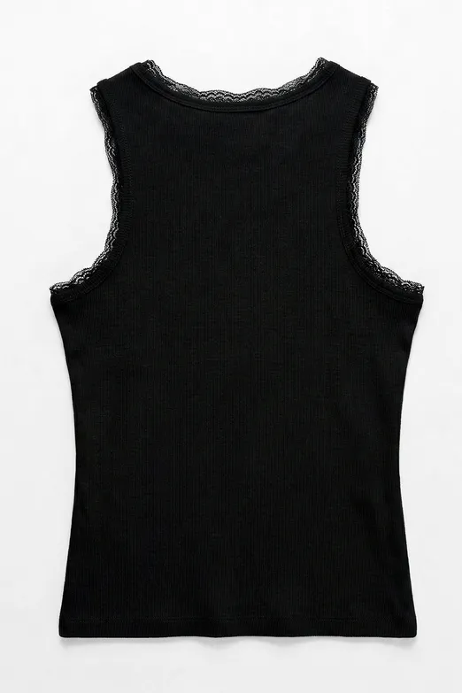 Bayan Siyah Dantel Detaylı Halter Yakalı Top - BSL