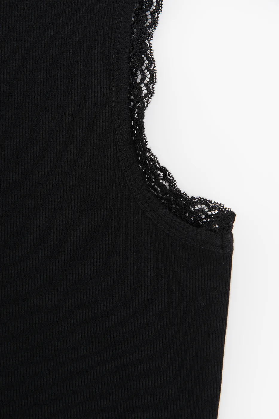 Bayan Siyah Dantel Detaylı Halter Yakalı Top