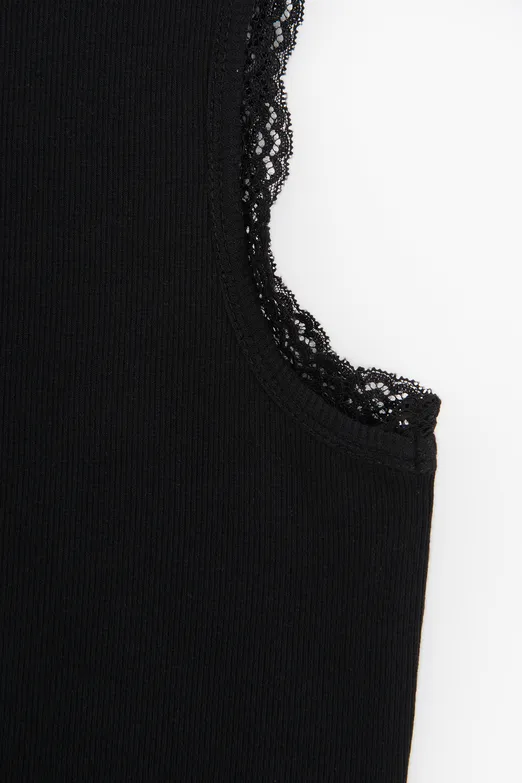 Bayan Siyah Dantel Detaylı Halter Yakalı Top - BSL