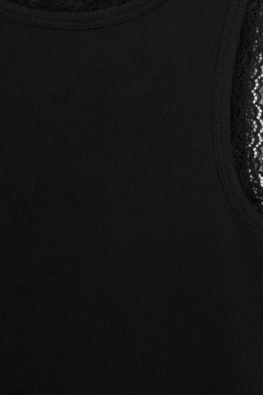 Bayan Siyah Dantel Detaylı Halter Yakalı Top - BSL