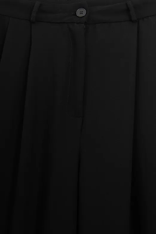 Bayan Siyah Tencel Palazzo Dökümlü Pantolon - BSL