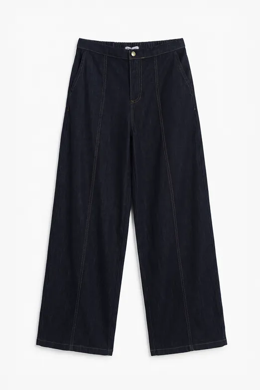 Bayan Lacivert Geniş Paça Denim Pantolon - BSL