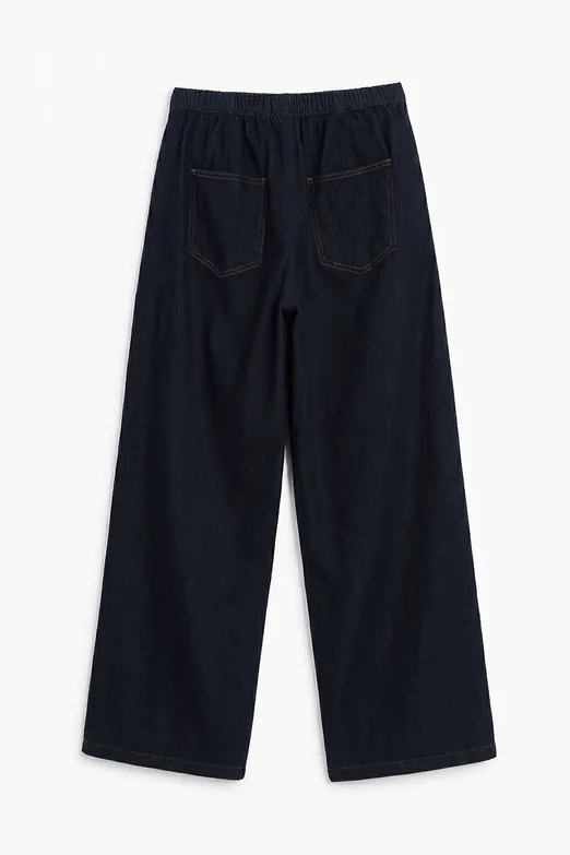 Bayan Lacivert Geniş Paça Denim Pantolon - BSL