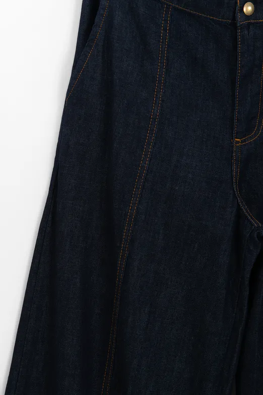 Bayan Lacivert Geniş Paça Denim Pantolon - BSL