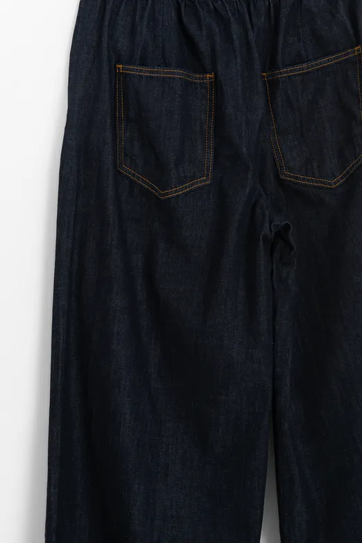 Bayan Lacivert Geniş Paça Denim Pantolon - BSL