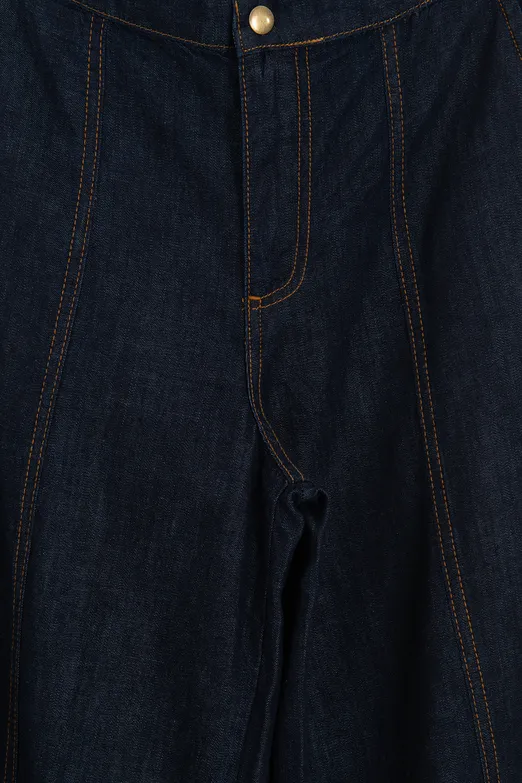 Bayan Lacivert Geniş Paça Denim Pantolon - BSL