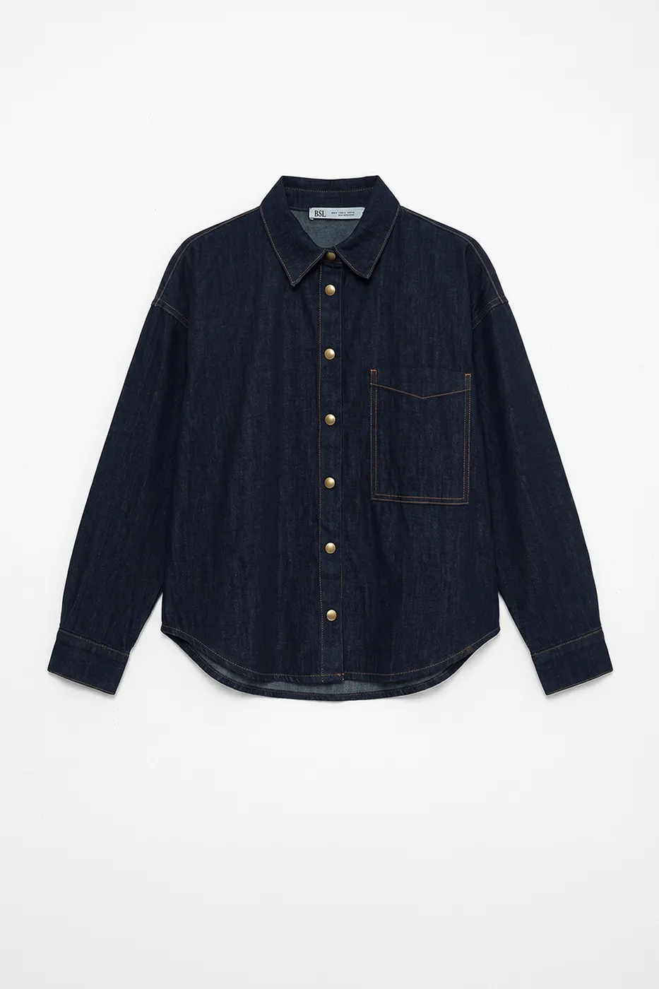 Bayan Lacivert Oversıze Denim Gömlek