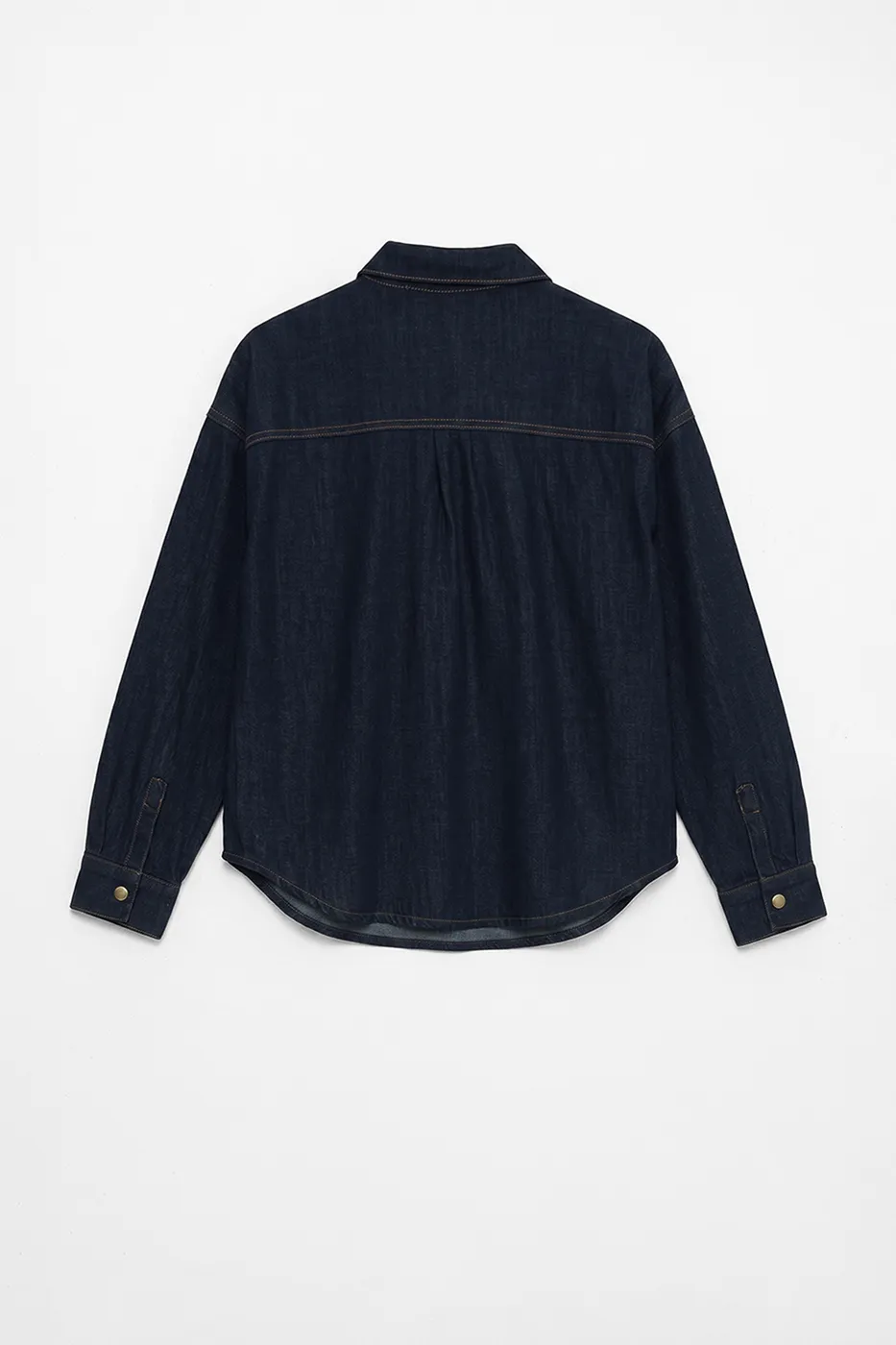Bayan Lacivert Oversıze Denim Gömlek