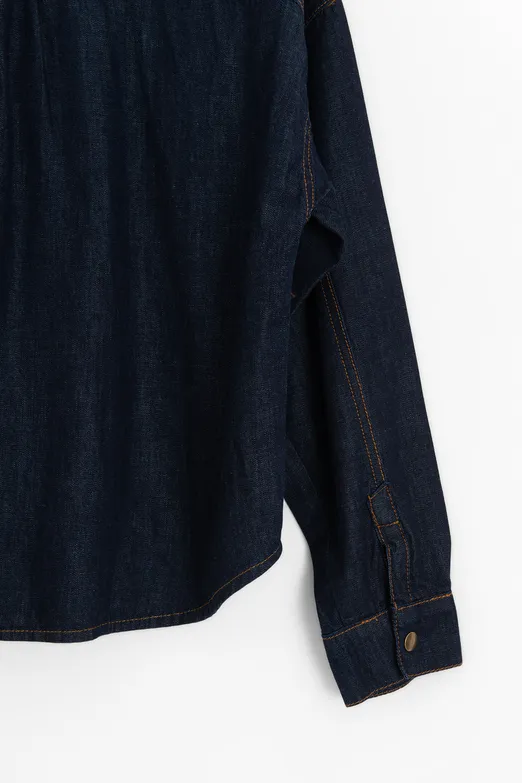Bayan Lacivert Oversıze Denim Gömlek - BSL