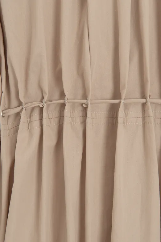 Bayan Bej %100 Cotton Kordon Detaylı Midi Gömlek Elbise - BSL