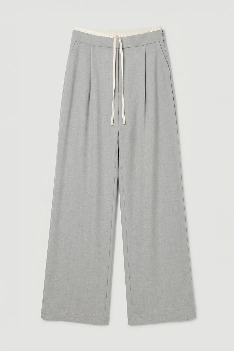 Bayan Gri Çift Bel Bantlı Pantolon