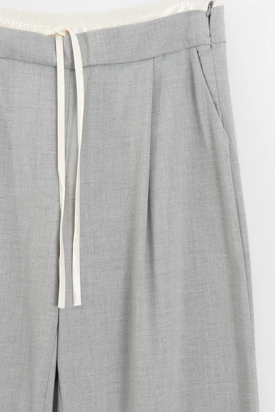 Bayan Gri Çift Bel Bantlı Pantolon