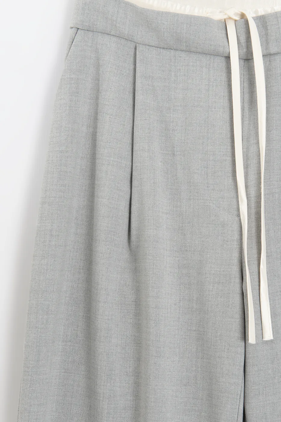Bayan Gri Çift Bel Bantlı Pantolon