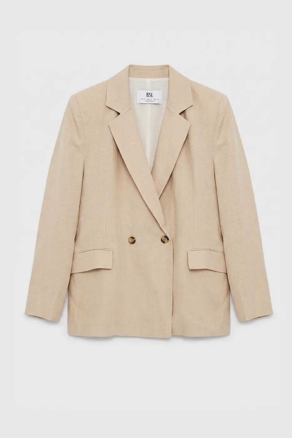 Bayan Bej %100 Keten Kruvaze Blazer Ceket