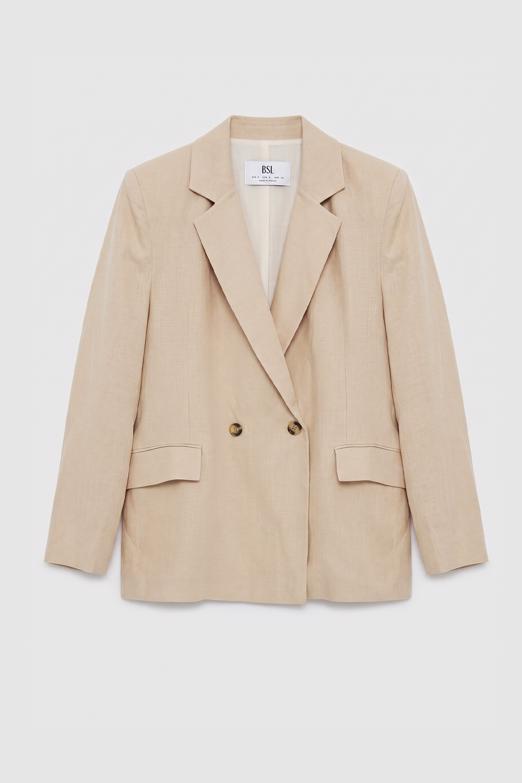 Bayan  %100 Keten Kruvaze Blazer Ceket