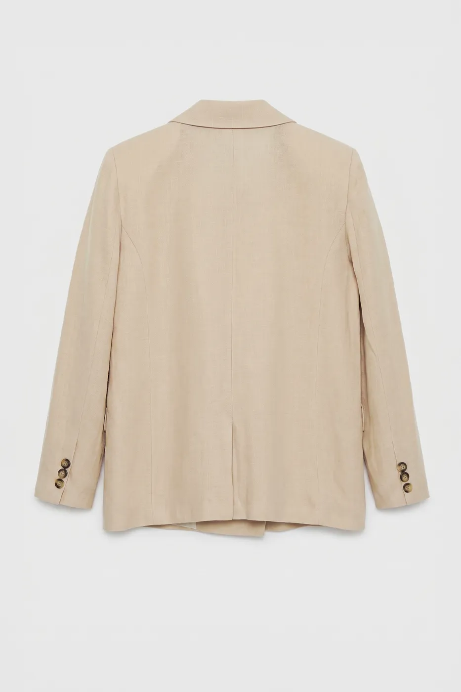 Bayan Bej %100 Keten Kruvaze Blazer Ceket
