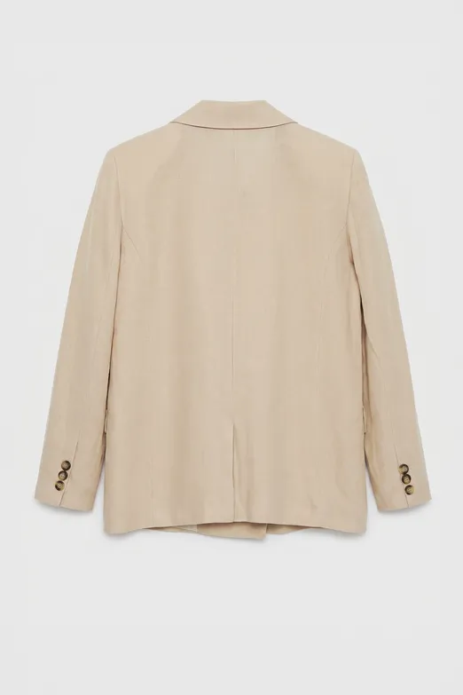 Bayan Bej %100 Keten Kruvaze Blazer Ceket - BSL