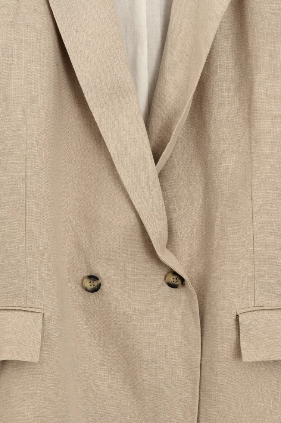 Bayan Bej %100 Keten Kruvaze Blazer Ceket