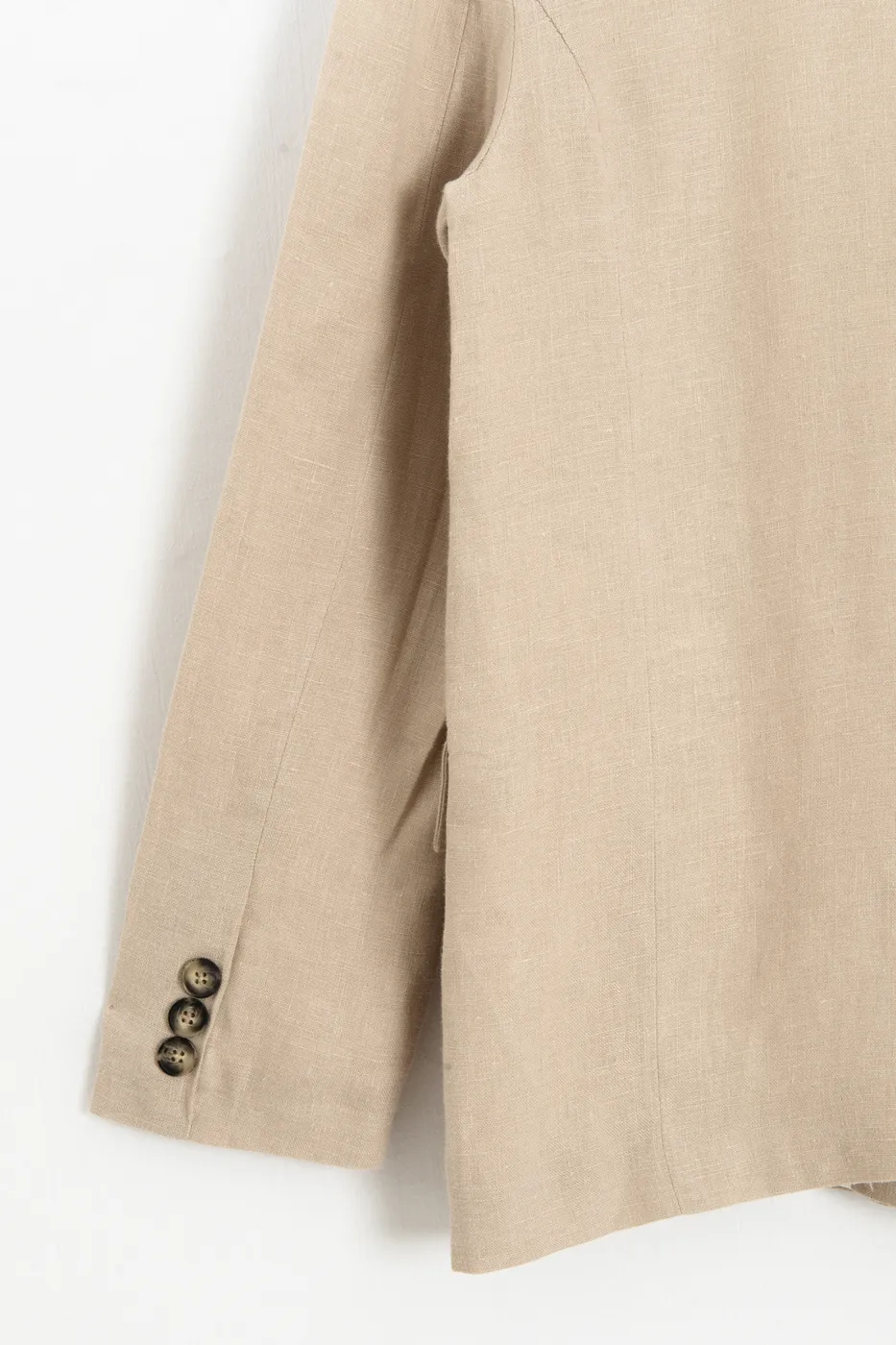Bayan Bej %100 Keten Kruvaze Blazer Ceket