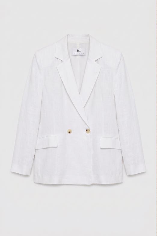 Bayan  %100 Keten Kruvaze Blazer Ceket
