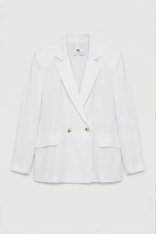 Bayan Beyaz %100 Keten Kruvaze Blazer Ceket - BSL