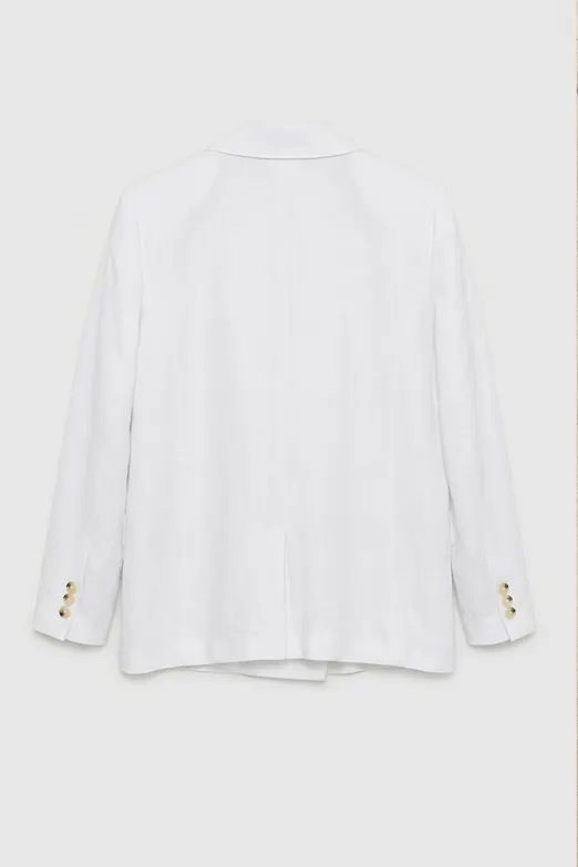 Bayan Beyaz %100 Keten Kruvaze Blazer Ceket - BSL